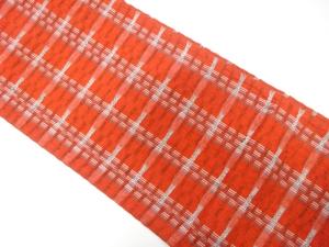 アンティーク　手織り紬　縞に変わり横段模様織り出し名古屋帯（着用可）